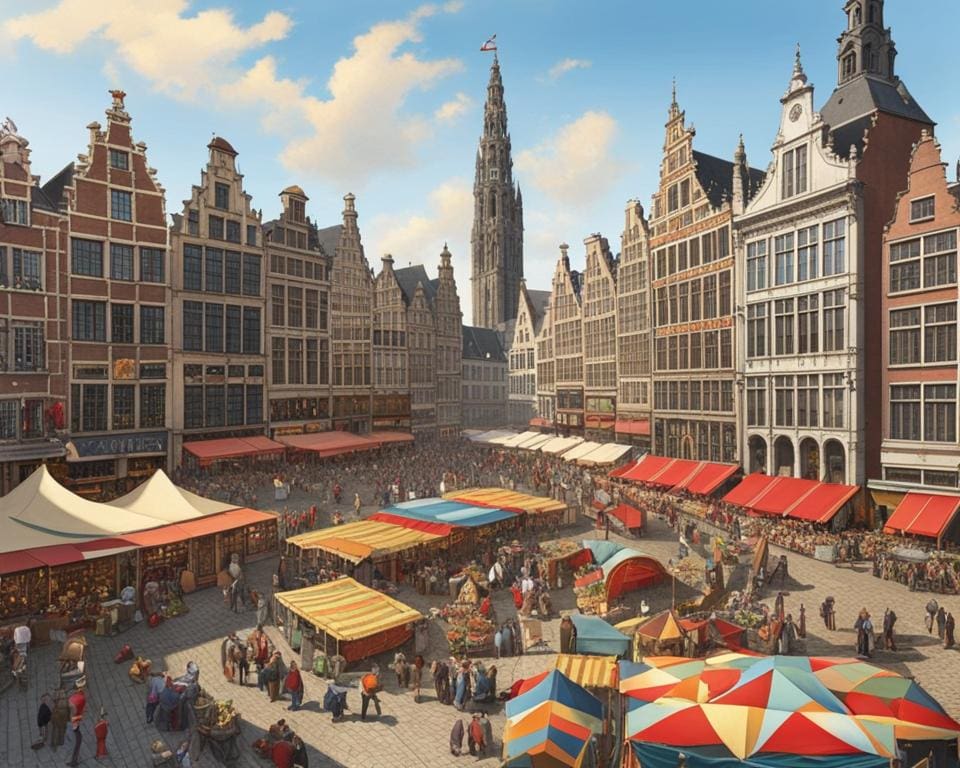 Beeld van de Grote Markt van Antwerpen tijdens een evenement