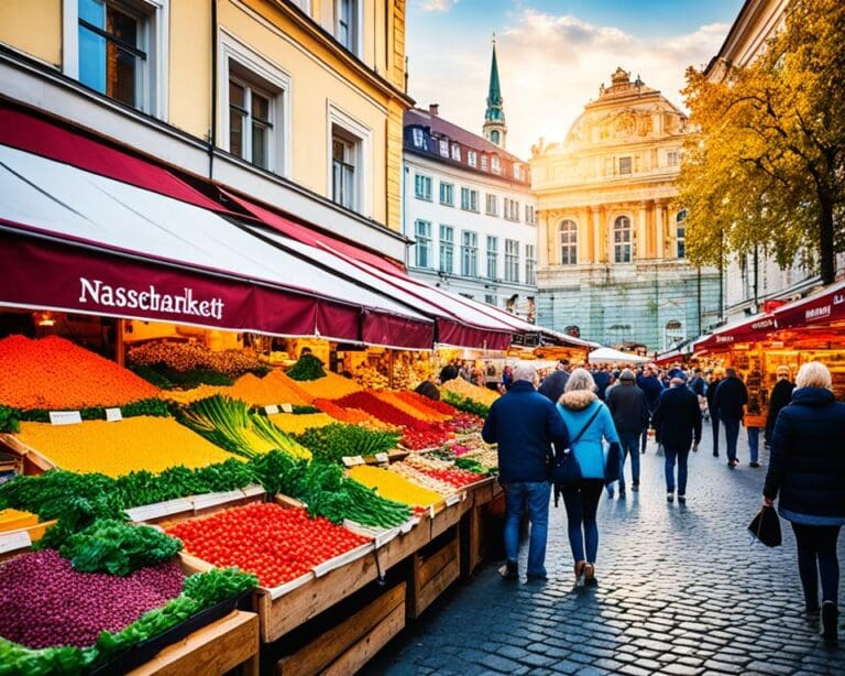 Proef de lokale specialiteiten op de Naschmarkt in Wenen, Oostenrijk
