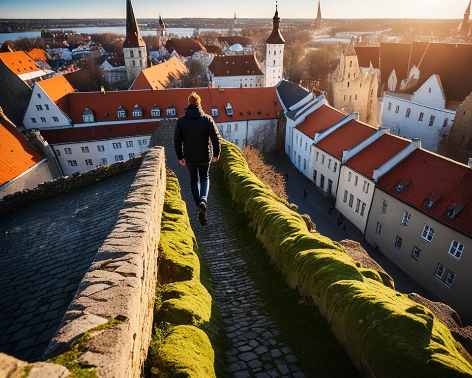 Wandel over de oude stadsmuren van Tallinn, Estland