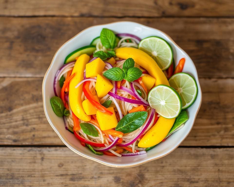 Aziatische smaken in salade met mango en verse munt