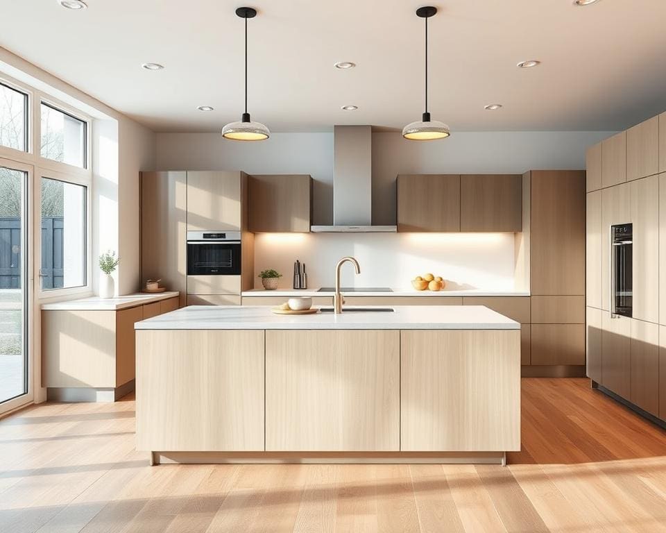 Een keuken met een kookeiland als middelpunt